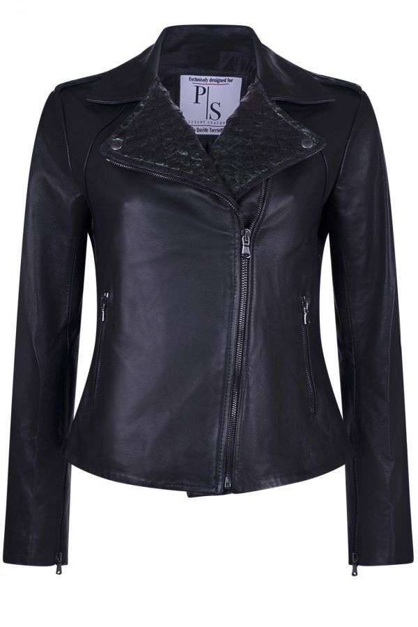 Black biker combined with fish leather details custom made - Image 3