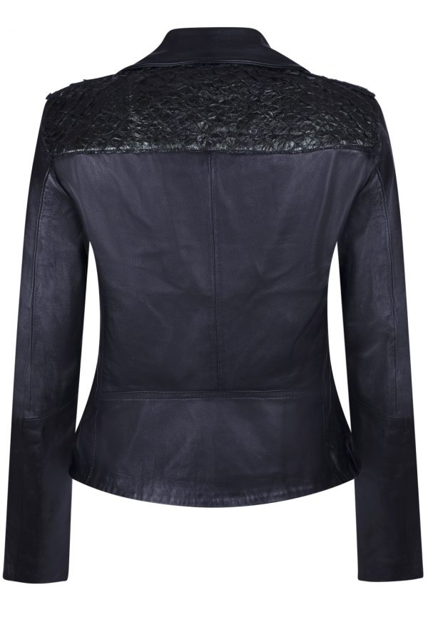 Black biker combined with fish leather details custom made - Image 4