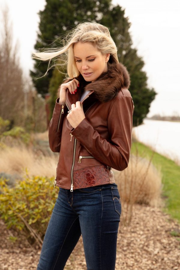 Custom made leather fitted Jacket with fishleather details - Image 3