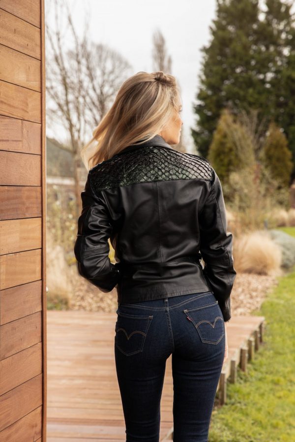 Black biker combined with fish leather details custom made - Image 2